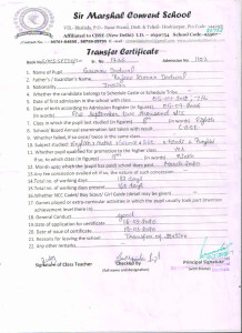 Transfer Certificate